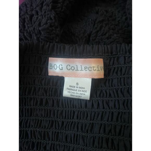 B-O-G COLLECTIVE Crochet Knit Halter Crop Top Small S Black - Picture 4 of 4